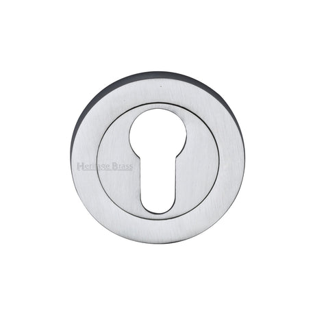 This is an image of a Heritage Brass - Euro Profile Cylinder Escutcheon Satin Chrome finish, rs2004-sc that is available to order from T.H Wiggans Ironmongery in Kendal.