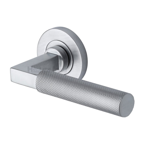 This is an image of a Heritage Brass - Door Handle Lever on Rose Signac Design Satin Chrome Finish, rs2260-sc that is available to order from T.H Wiggans Ironmongery in Kendal.