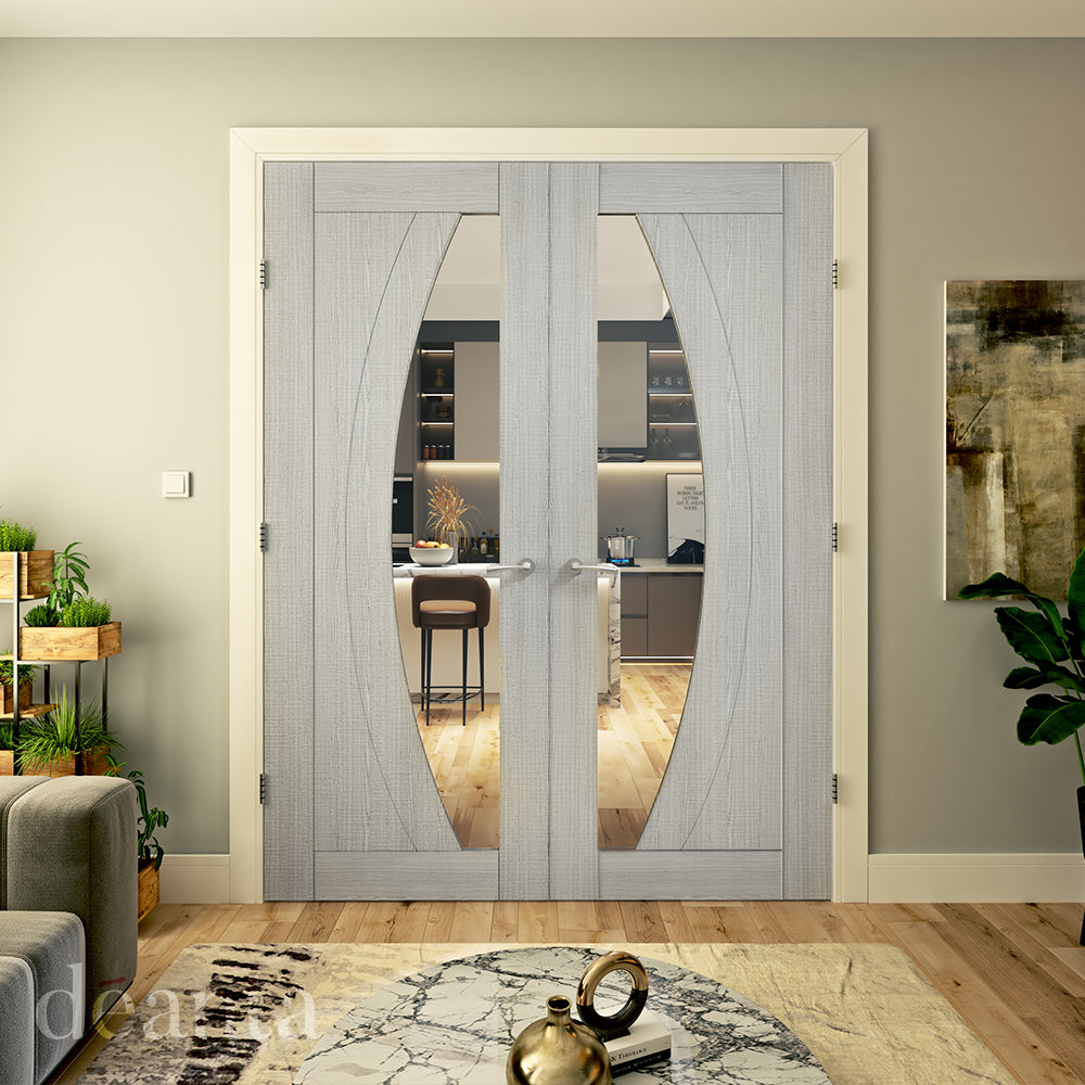 Deanta Ravello Light Grey Ash Clear Glazed Doors