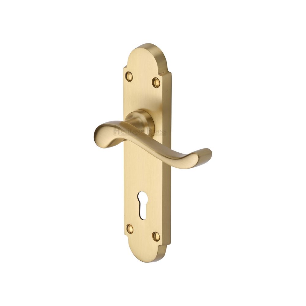 This is an image of a Heritage Brass - Door Handle Lever Lock Savoy Design Satin Brass Finish, s600-sb that is available to order from T.H Wiggans Ironmongery in Kendal.