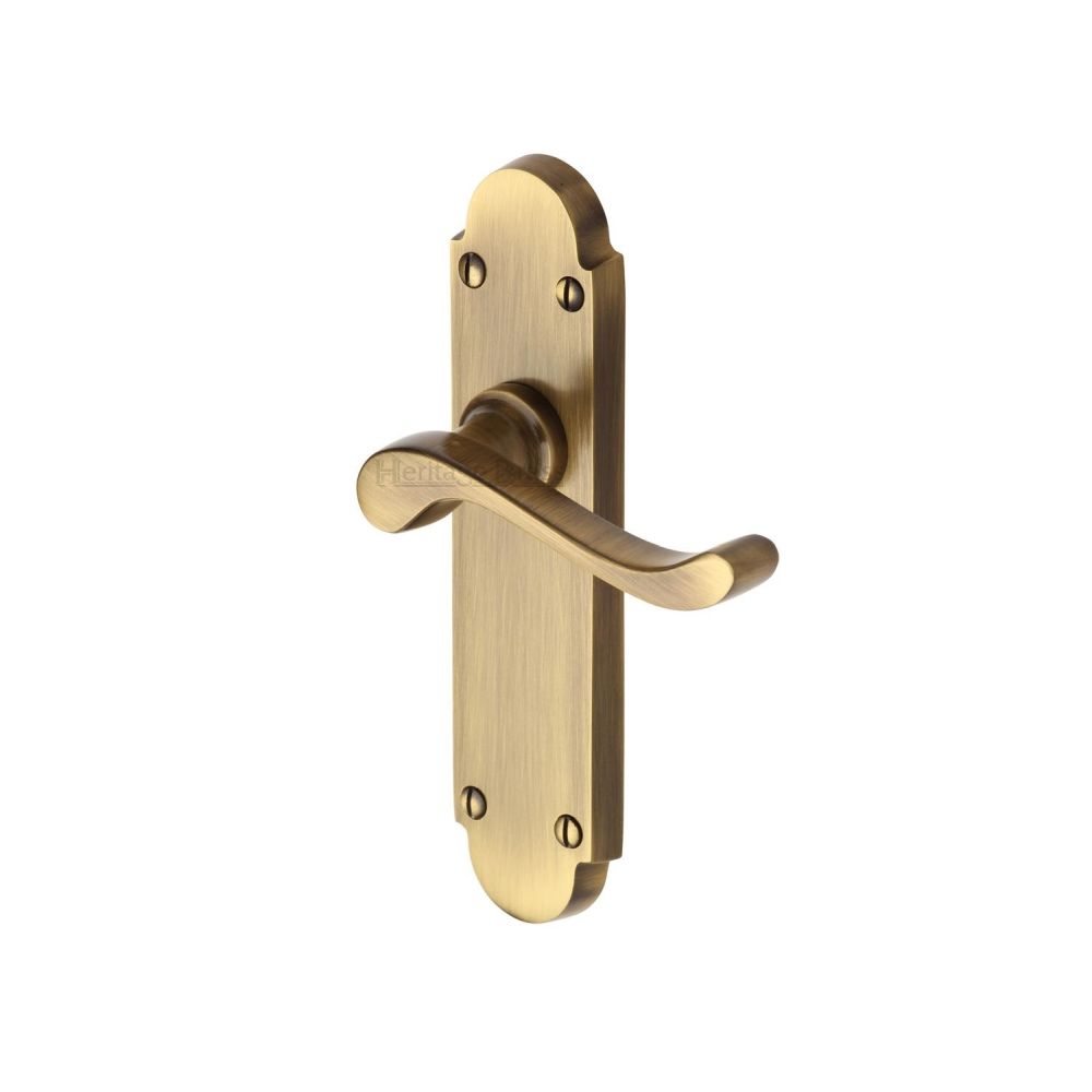 This is an image of a Heritage Brass - Door Handle Lever Latch Savoy Design Antique Brass Finish, s610-at that is available to order from T.H Wiggans Ironmongery in Kendal.