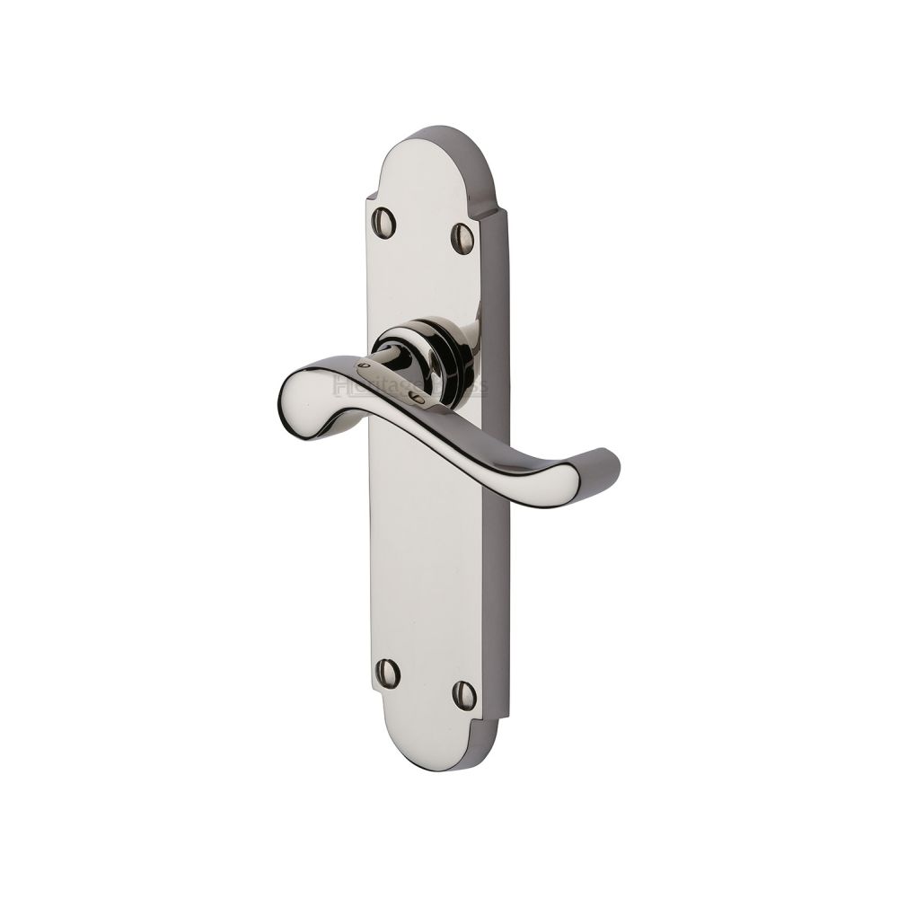 This is an image of a Heritage Brass - Door Handle Lever Latch Savoy Design Polished Nickel Finish, s610-pnf that is available to order from T.H Wiggans Ironmongery in Kendal.