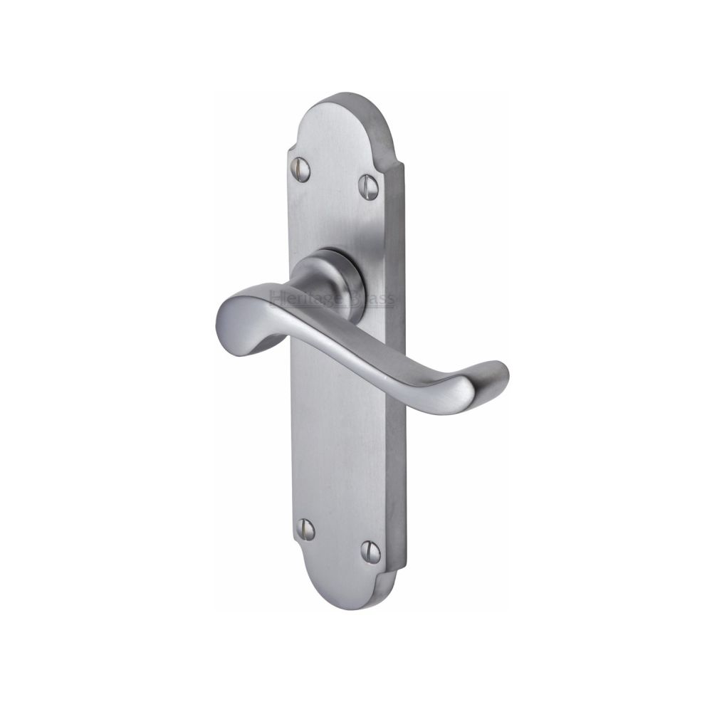 This is an image of a Heritage Brass - Door Handle Lever Latch Savoy Design Satin Chrome Finish, s610-sc that is available to order from T.H Wiggans Ironmongery in Kendal.