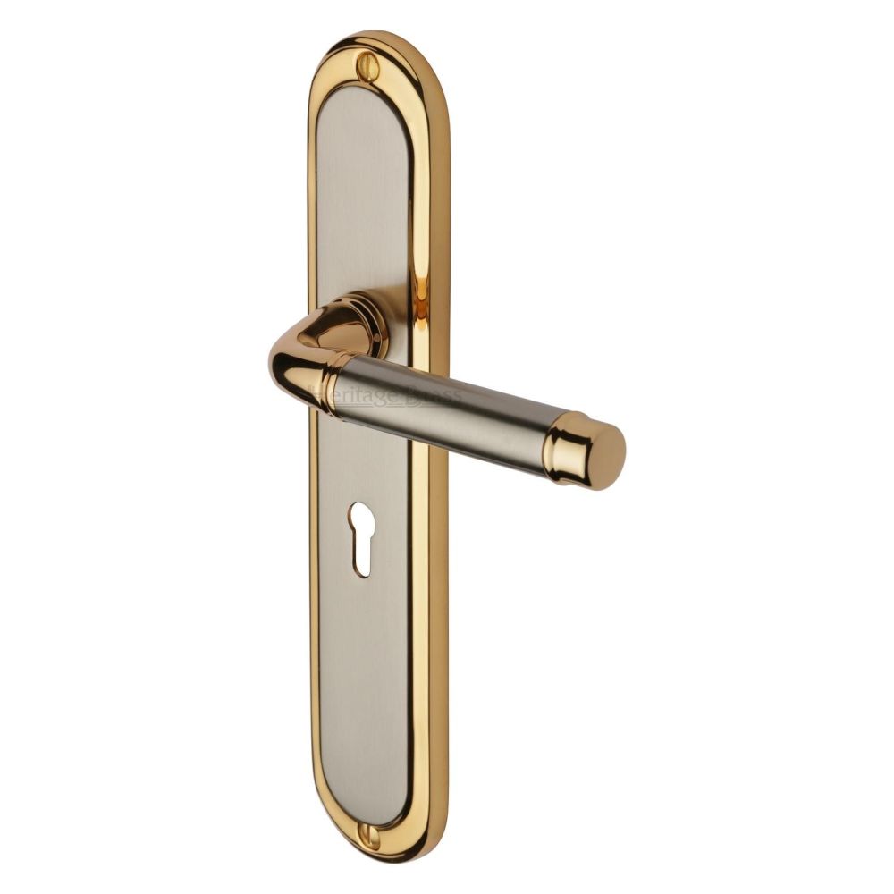 This is an image of a Heritage Brass - Door Handle Lever Lock Saturn Long Design Jupiter Finish, sat2000-jp that is available to order from T.H Wiggans Ironmongery in Kendal.