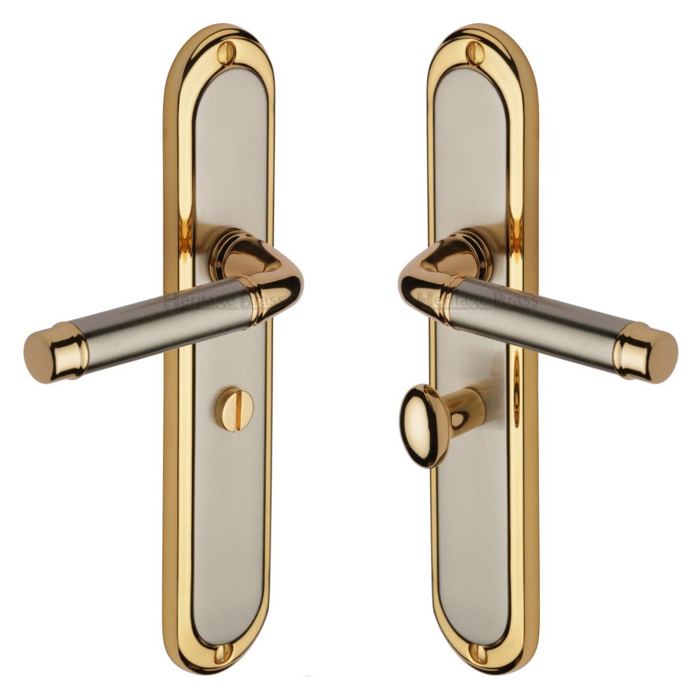 This is an image of a Heritage Brass - Door Handle for Bathroom Saturn Long Design Jupiter Finish, sat2030-jp that is available to order from T.H Wiggans Ironmongery in Kendal.