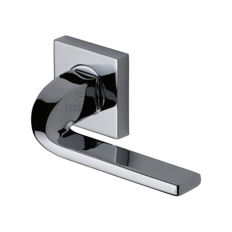 This is an image of a Sorrento - Door Handle Lever Latch on Round Rose Stanford Design Polished Chrome Fin, sc-3788-pc that is available to order from T.H Wiggans Ironmongery in Kendal.