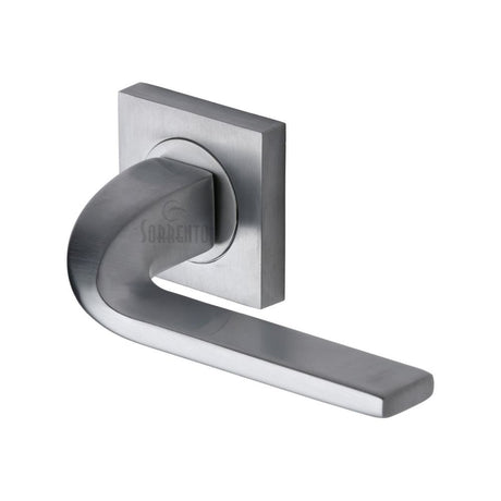 This is an image of a Sorrento - Door Handle Lever Latch on Round Rose Stanford Design Satin Chrome Fin, sc-3788-sc that is available to order from T.H Wiggans Ironmongery in Kendal.