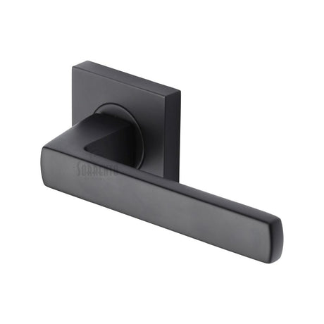 This is an image of a Sorrento - Door Handle Lever Latch on Square Rose Axis Design Matt Black Finish, sc-4062-blk that is available to order from T.H Wiggans Ironmongery in Kendal.