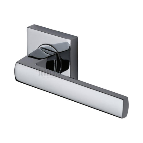 This is an image of a Sorrento - Door Handle Lever Latch on Round Rose Axis Design Polished Chrome Finish, sc-4062-pc that is available to order from T.H Wiggans Ironmongery in Kendal.