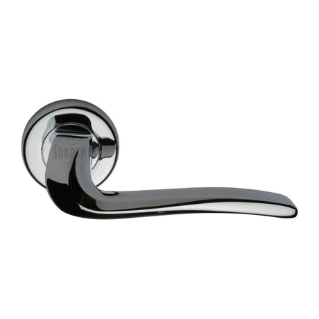 This is an image of a Sorrento - Door Handle Lever Latch on Round Rose Capri Design Polished Chrome Finish, sc-4262-pc that is available to order from T.H Wiggans Ironmongery in Kendal.
