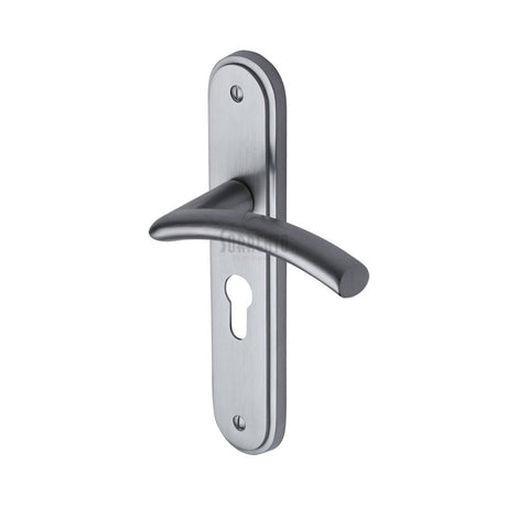 This is an image of a Sorrento - Door Handle for Euro Profile Plate Tosca Design Satin Chrome Finish, sc-4348-sc that is available to order from T.H Wiggans Ironmongery in Kendal.