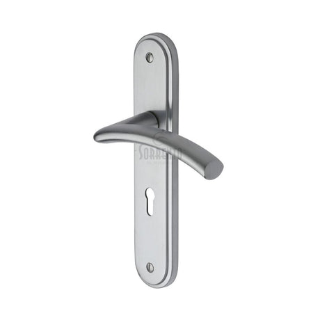 This is an image of a Sorrento - Door Handle Lever Lock Tosca Design Satin Chrome Finish, sc-4350-sc that is available to order from T.H Wiggans Ironmongery in Kendal.