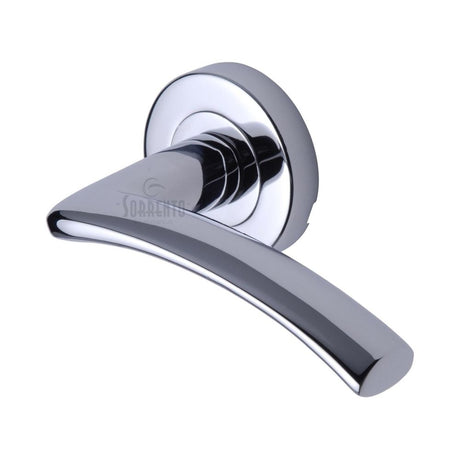 This is an image of a Sorrento - Door Handle Lever Latch on Round Rose Tosca Design Polished Chrome Finish, sc-4352-pc that is available to order from T.H Wiggans Ironmongery in Kendal.