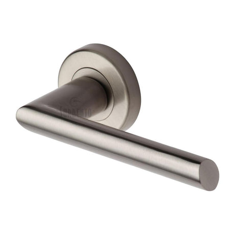 This is an image of a Sorrento - Door Handle Lever Latch on Round Rose Mercury Design Satin Nickel Fini, sc-4692-sn that is available to order from T.H Wiggans Ironmongery in Kendal.