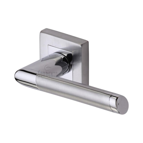 This is an image of a Sorrento - Door Handle Lever Latch on Square Rose Mercury Sq Design Apollo Finis, sc-4695-ap that is available to order from T.H Wiggans Ironmongery in Kendal.