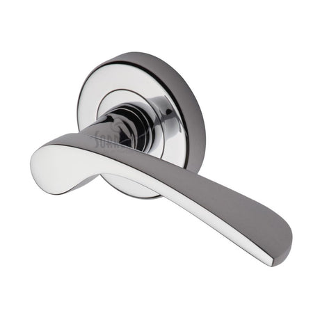 This is an image of a Sorrento - Door Handle Lever Latch on Round Rose Arcadia Design Polished Chrome Fini, sc-5380-pc that is available to order from T.H Wiggans Ironmongery in Kendal.