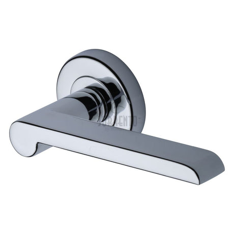 This is an image of a Sorrento - Door Handle Lever Latch on Round Rose Lugano Design Polished Chrome Finis, sc-6220-pc that is available to order from T.H Wiggans Ironmongery in Kendal.