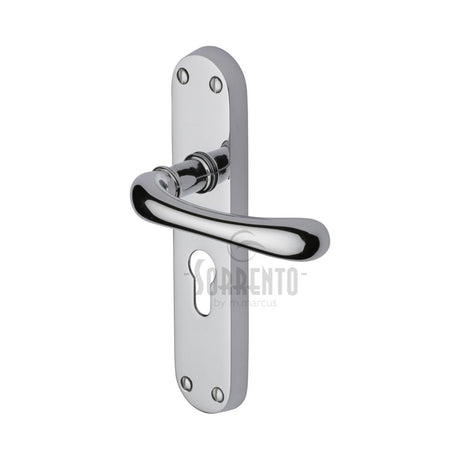 This is an image of a Sorrento - Door Handle for Euro Profile Plate Donna Design Polished Chrome Finish, sc-6348-pc that is available to order from T.H Wiggans Ironmongery in Kendal.