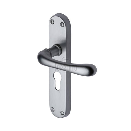 This is an image of a Sorrento - Door Handle for Euro Profile Plate Donna Design Satin Chrome Finish, sc-6348-sc that is available to order from T.H Wiggans Ironmongery in Kendal.