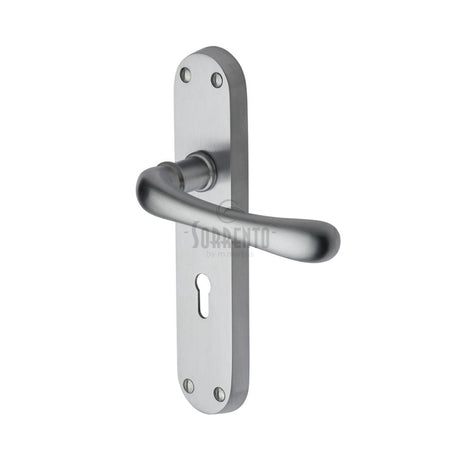 This is an image of a Sorrento - Door Handle Lever Lock Donna Design Satin Chrome Finish, sc-6350-sc that is available to order from T.H Wiggans Ironmongery in Kendal.