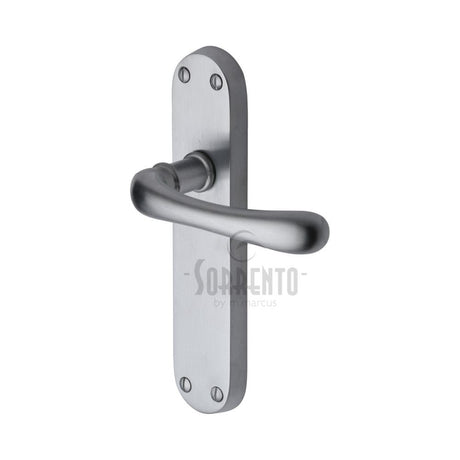 This is an image of a Sorrento - Door Handle Lever Latch Donna Design Satin Chrome Finish, sc-6360-sc that is available to order from T.H Wiggans Ironmongery in Kendal.