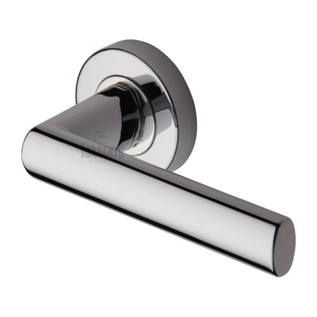 This is an image of a Sorrento - Door Handle Lever Latch on Round Rose Milan Design Polished Chrome Finish, sc-6420-pc that is available to order from T.H Wiggans Ironmongery in Kendal.