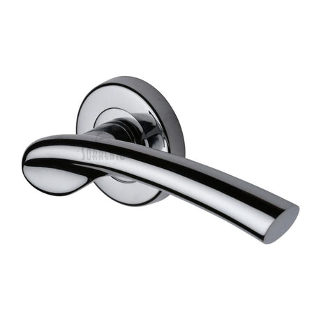 This is an image of a Sorrento - Door Handle Lever Latch on Round Rose Paris Design Polished Chrome Finish, sc-6743-pc that is available to order from T.H Wiggans Ironmongery in Kendal.