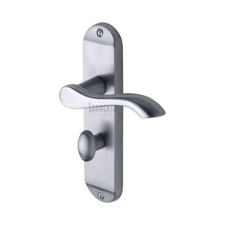 This is an image of a Sorrento - Door Handle for Bathroom Aurora Design Satin Chrome Finish, sc-7330-sc that is available to order from T.H Wiggans Ironmongery in Kendal.