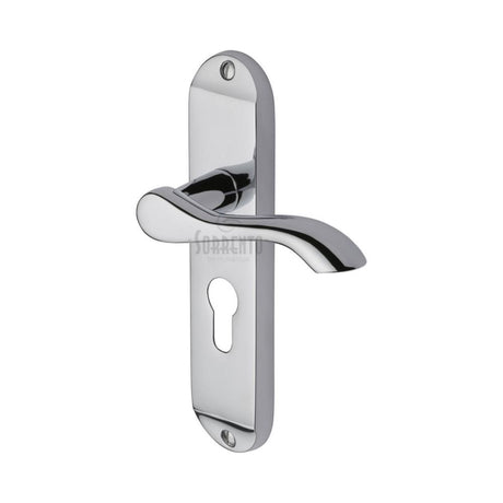 This is an image of a Sorrento - Door Handle for Euro Profile Plate Aurora Design Polished Chrome Finish, sc-7348-pc that is available to order from T.H Wiggans Ironmongery in Kendal.