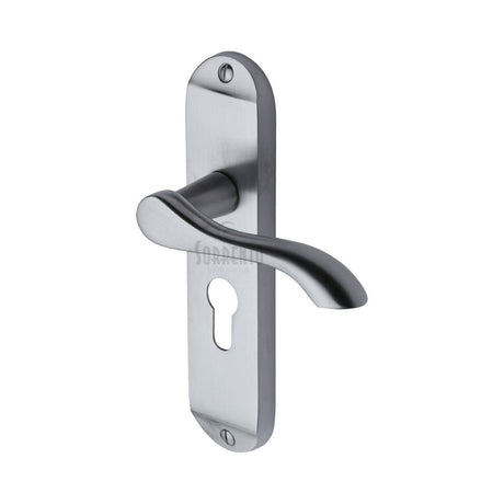 This is an image of a Sorrento - Door Handle for Euro Profile Plate Aurora Design Satin Chrome Finish, sc-7348-sc that is available to order from T.H Wiggans Ironmongery in Kendal.