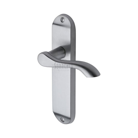 This is an image of a Sorrento - Door Handle Lever Latch Aurora Design Satin Chrome Finish, sc-7360-sc that is available to order from T.H Wiggans Ironmongery in Kendal.