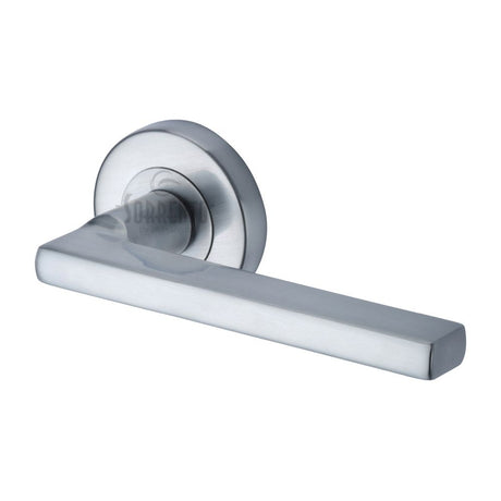 This is an image of a Sorrento - Door Handle Lever Latch Vector Design Satin Chrome Finish, sc-7580-sc that is available to order from T.H Wiggans Ironmongery in Kendal.