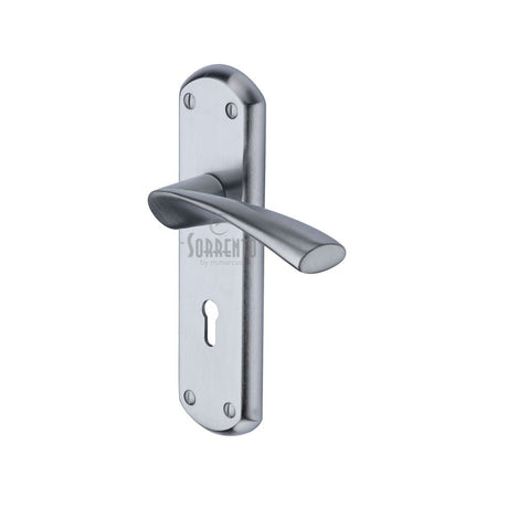 This is an image of a Sorrento - Door Handle Lever Lock Atlanta Design Satin Chrome Finish, sc-7600-sc that is available to order from T.H Wiggans Ironmongery in Kendal.