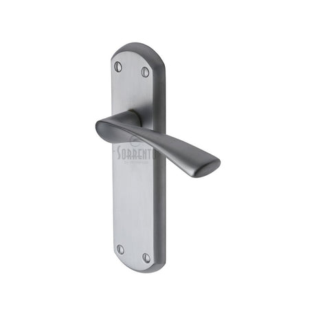 This is an image of a Sorrento - Door Handle Lever Latch Atlanta Design Satin Chrome Finish, sc-7610-sc that is available to order from T.H Wiggans Ironmongery in Kendal.