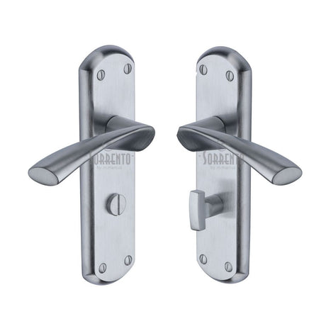 This is an image of a Sorrento - Door Handle Bathroom Atlanta Design Satin Chrome Finish, sc-7630-sc that is available to order from T.H Wiggans Ironmongery in Kendal.
