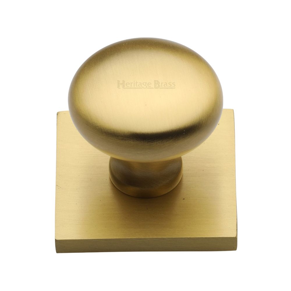 This is an image of a Heritage Brass - Cabinet Knob Victorian Round Design with Square Backplate 32mm, sq113-sb that is available to order from T.H Wiggans Ironmongery in Kendal.