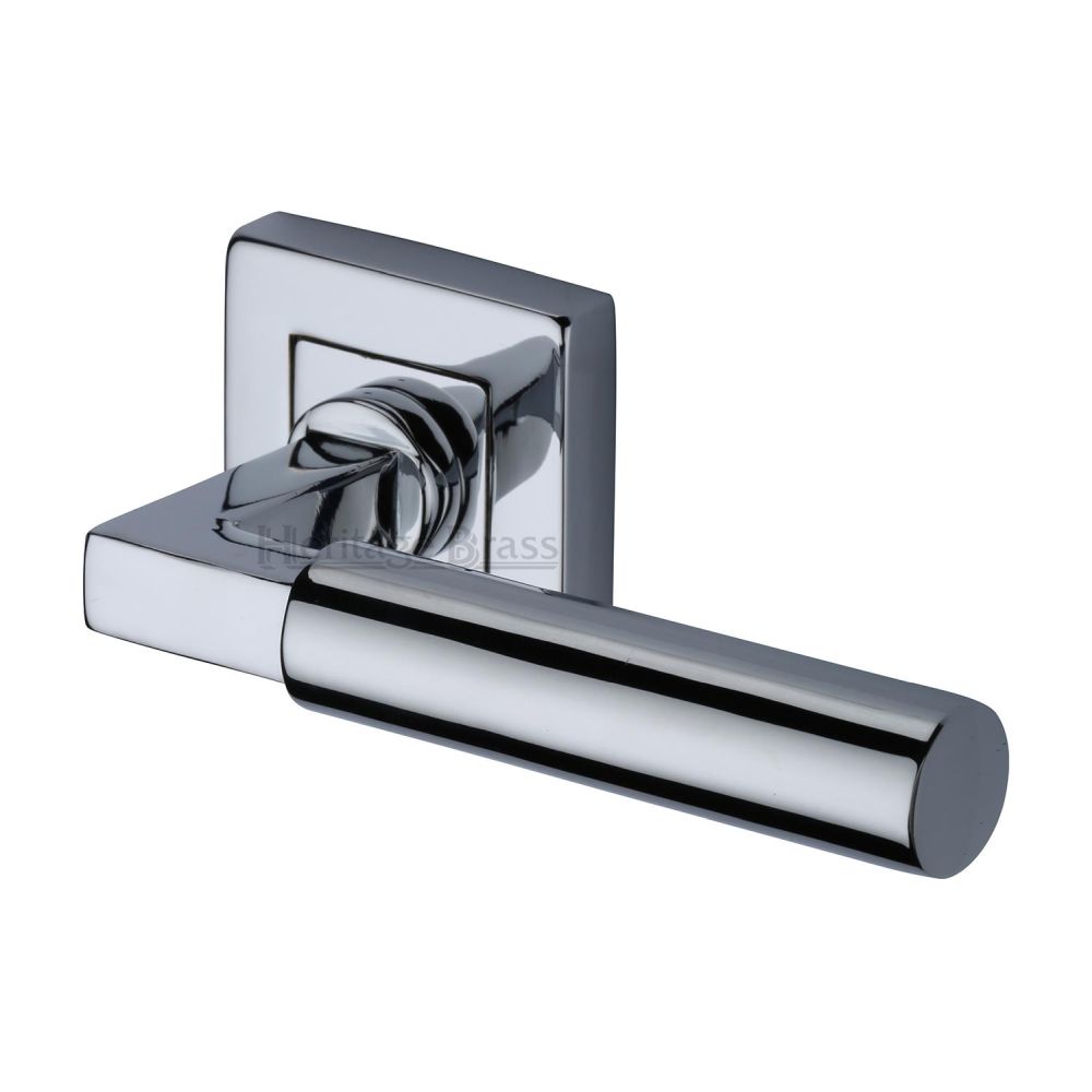 This is an image of a Heritage Brass - Door Handle Lever on Rose Bauhaus Sq Design Polished Chrome Finish, sq1926-pc that is available to order from T.H Wiggans Ironmongery in Kendal.