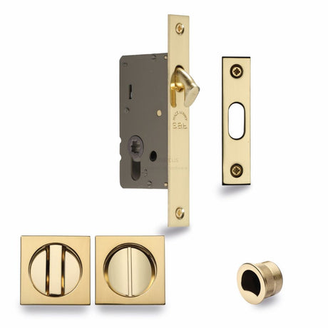 This is an image of a M.Marcus - SLD Lock C/W SQ Privacy Turns 40mm Polished Brass, sq2308-40-pb that is available to order from T.H Wiggans Ironmongery in Kendal.