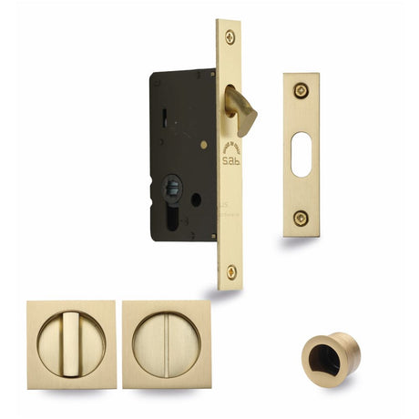 This is an image of a M.Marcus - SLD Lock C/W SQ Privacy Turns 40mm Satin Brass, sq2308-40-sb that is available to order from T.H Wiggans Ironmongery in Kendal.