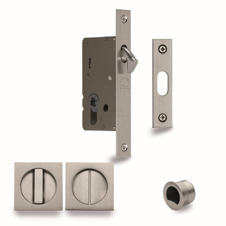This is an image of a M.Marcus - SLD Lock C/W SQ Privacy Turns 40mm Satin Nickel, sq2308-40-sn that is available to order from T.H Wiggans Ironmongery in Kendal.