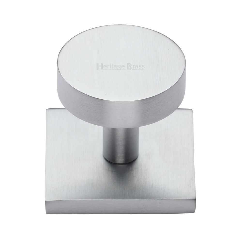 This is an image of a Heritage Brass - Cabinet Knob Disc Design with Square Backplate 32mm Satin Chrome, sq3880-sc that is available to order from T.H Wiggans Ironmongery in Kendal.