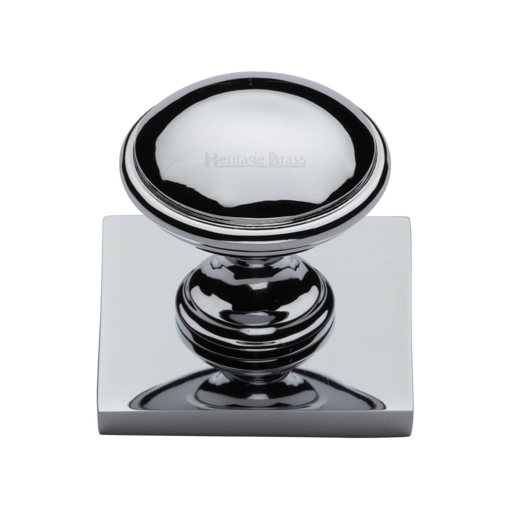 This is an image of a Heritage Brass - Cabinet Knob Domed Design with Square Backplate 32mm Polished Chrom, sq3950-pc that is available to order from T.H Wiggans Ironmongery in Kendal.