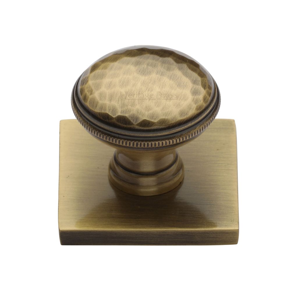 This is an image of a Heritage Brass - Cabinet Knob Diamond Cut Design with Square Backplate 32mm Antique, sq4545-at that is available to order from T.H Wiggans Ironmongery in Kendal.