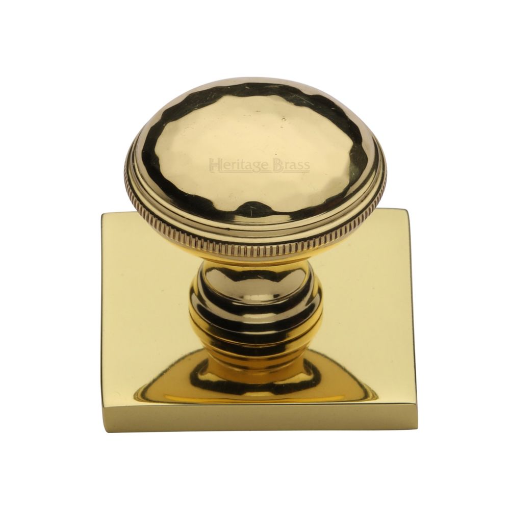 This is an image of a Heritage Brass - Cabinet Knob Diamond Cut Design with Square Backplate 32mm Polished, sq4545-pb that is available to order from T.H Wiggans Ironmongery in Kendal.