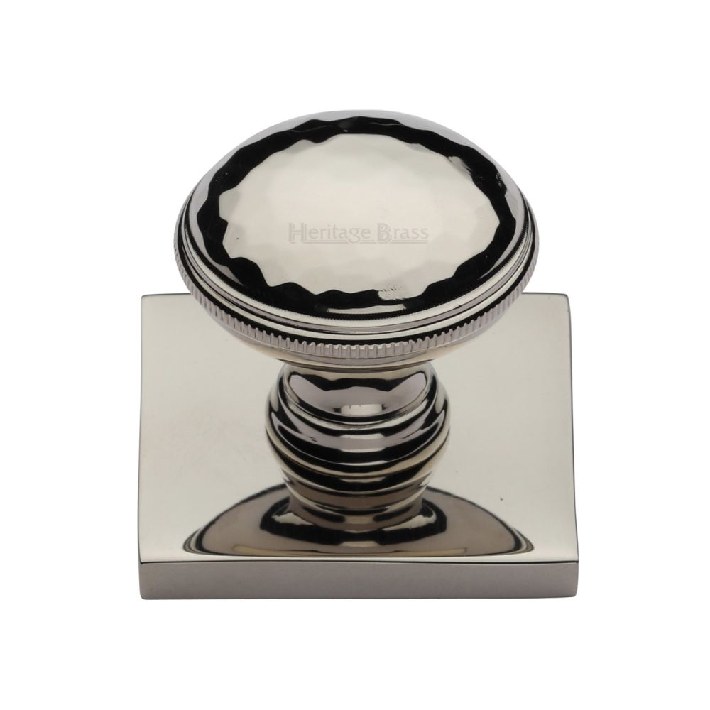 This is an image of a Heritage Brass - Cabinet Knob Diamond Cut Design with Square Backplate 32mm Polished, sq4545-pnf that is available to order from T.H Wiggans Ironmongery in Kendal.