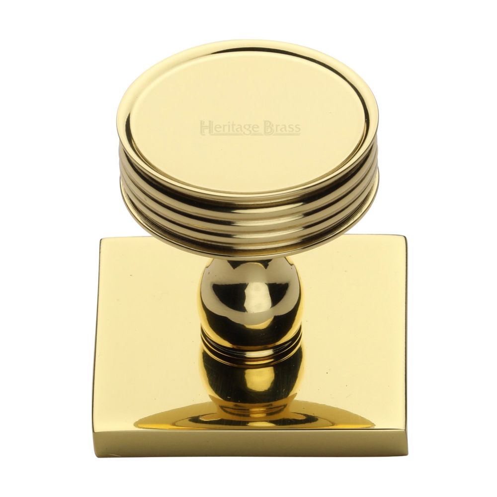 This is an image of a Heritage Brass - Cabinet Knob Venetian Design with Square Backplate 32mm Polished Br, sq4547-pb that is available to order from T.H Wiggans Ironmongery in Kendal.