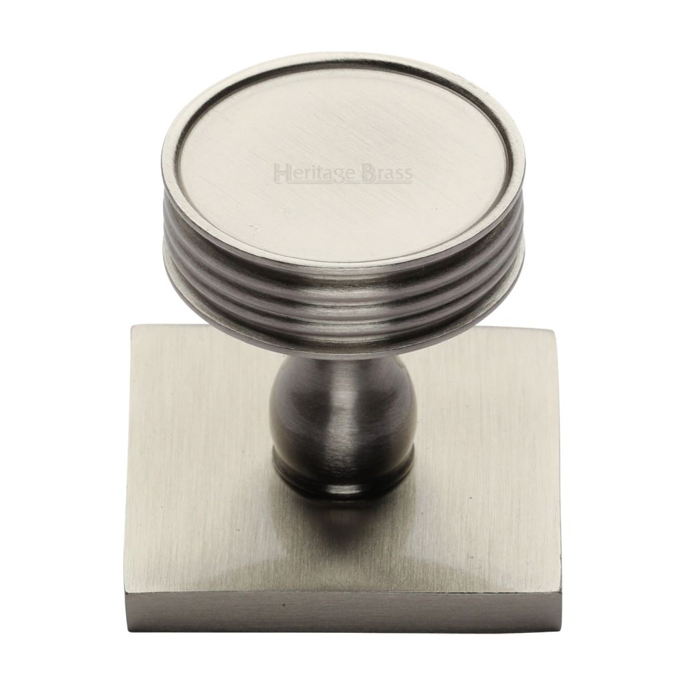 This is an image of a Heritage Brass - Cabinet Knob Venetian Design with Square Backplate 32mm Satin Ni, sq4547-sn that is available to order from T.H Wiggans Ironmongery in Kendal.