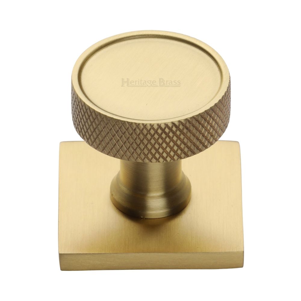 This is an image of a Heritage Brass - Cabinet Knob Florence Knurled Design with Square Backplate 32mm, sq4648-sb that is available to order from T.H Wiggans Ironmongery in Kendal.