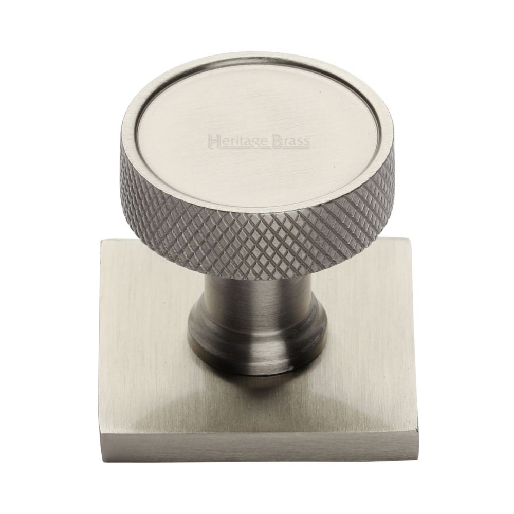 This is an image of a Heritage Brass - Cabinet Knob Florence Knurled Design with Square Backplate 32mm, sq4648-sn that is available to order from T.H Wiggans Ironmongery in Kendal.