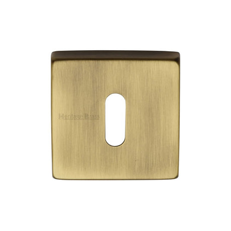 This is an image of a Heritage Brass - Square Key Escutcheon Antique Brass Finish, sq5002-at that is available to order from T.H Wiggans Ironmongery in Kendal.
